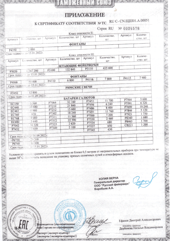 Сертификат соответствия № 0324578  - Заволжск | zavolzhsk.salutsklad.ru 